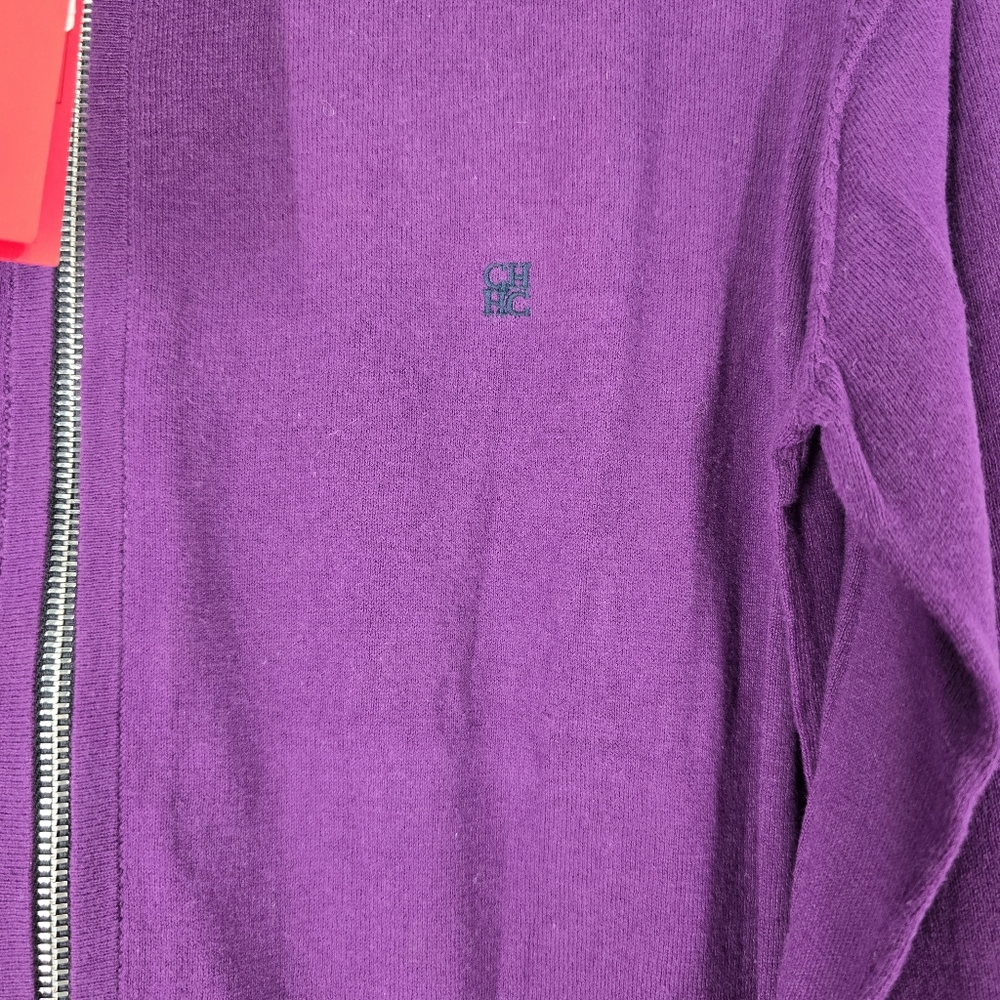 Carolina Herrera NEW Men's Purple Zip Up Sweater Elbow Patches Size S - Picture 2 of 12